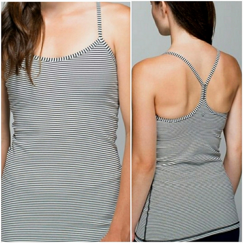 Lululemon Power Yoga Tank Top Micro Stripe Black White Racerback - Size 4